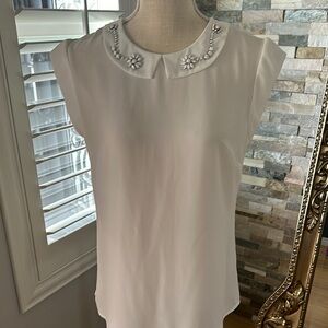 The Limited Cream Cap Sleeve Embellished Blouse with Peter Pan Collar